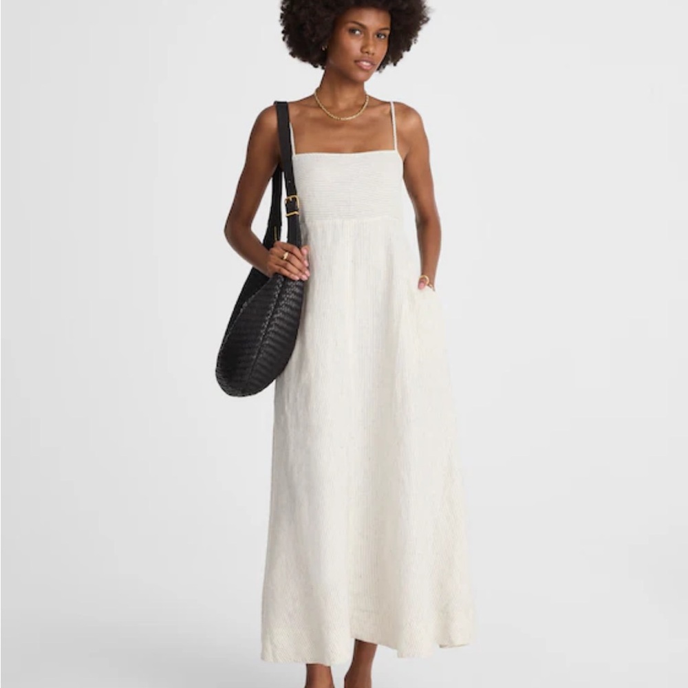 Madewell Stripe Empire-Waist Midi Dress in 100% Linen - NWOT